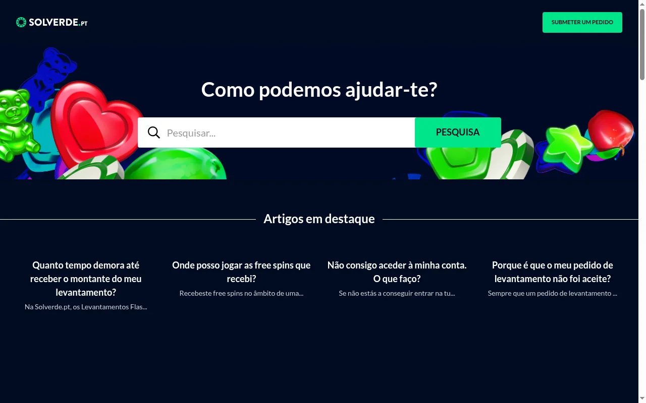 Centro de apoio ao cliente da Solverde Portugal com FAQ