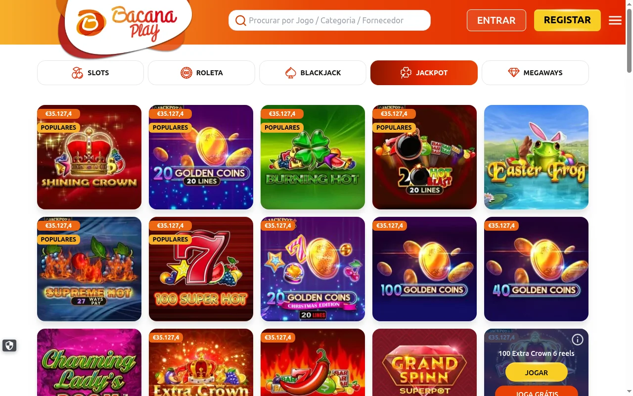 Slots com jackpot progressivo no casino BacanaPlay