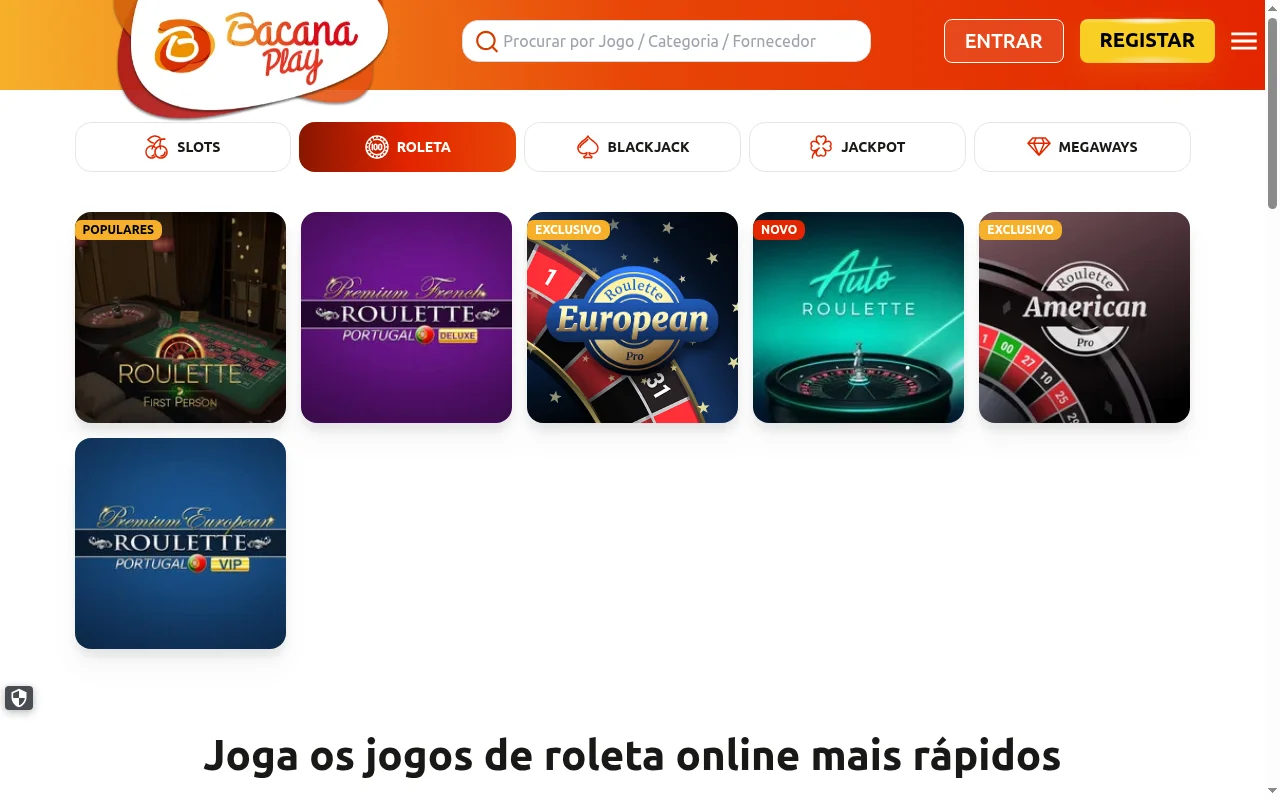 Jogos de mesa BacanaPlay com roleta blackjack e poker