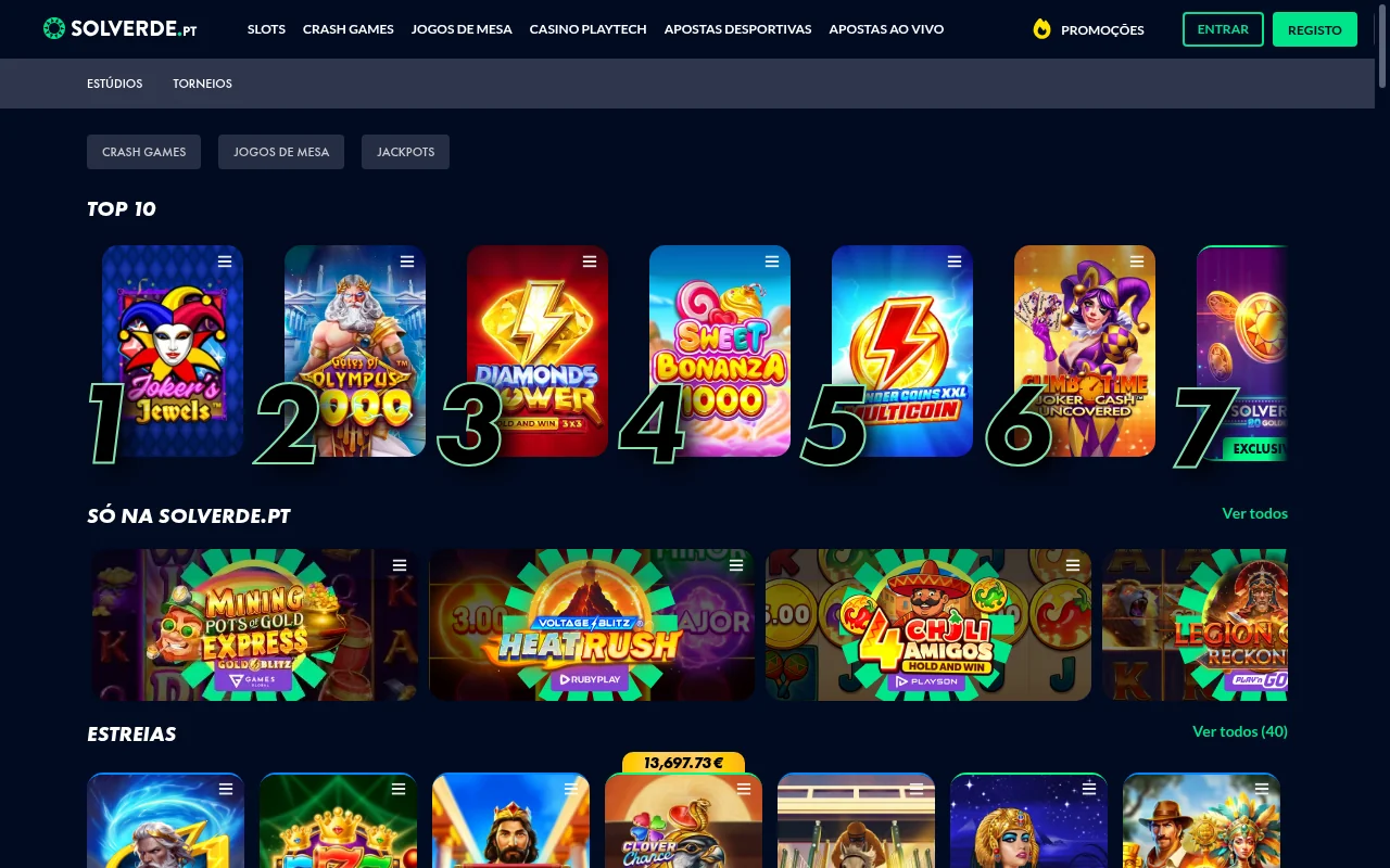 Lobby do casino Solverde online com Top 10 jogos populares
