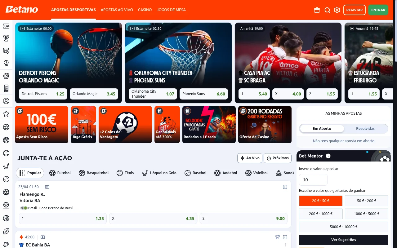 Betano homepage com apostas desportivas e casino