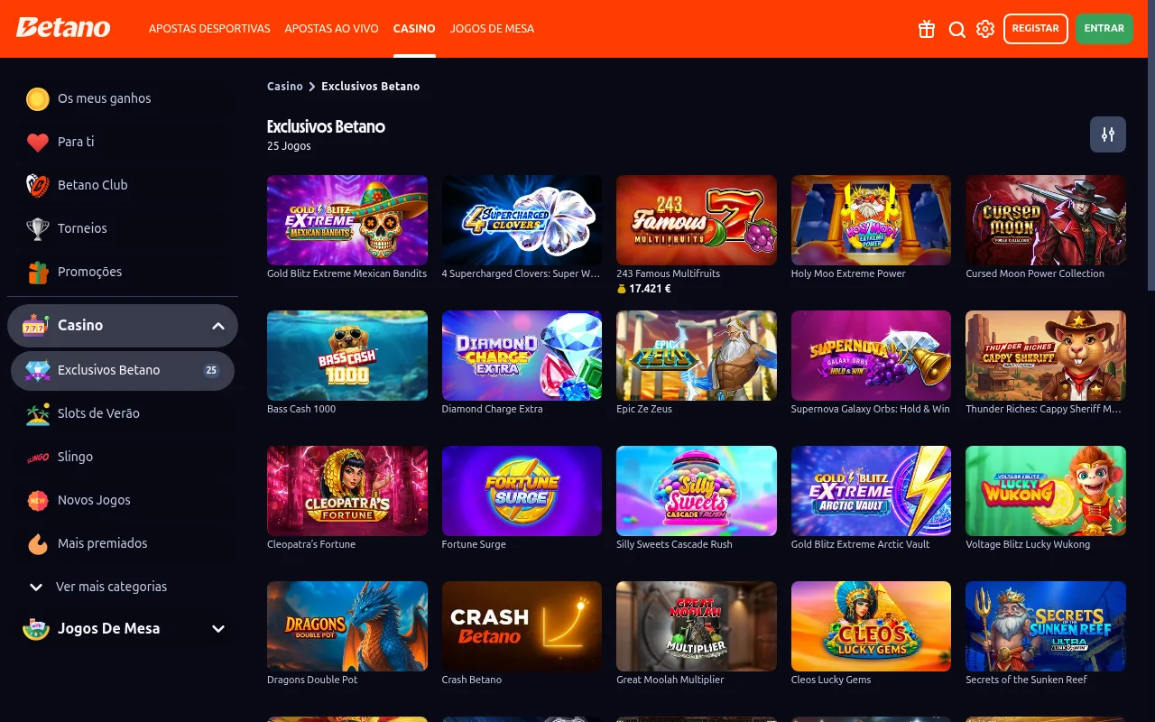 Vinte e cinco jogos exclusivos Betano incluindo Crash Betano e Cleopatras Fortune