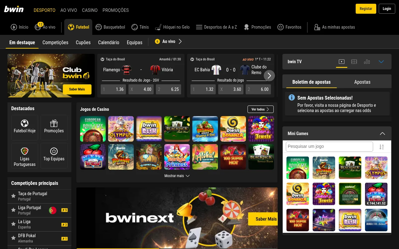 Odds de futebol na Bwin com ligas europeias