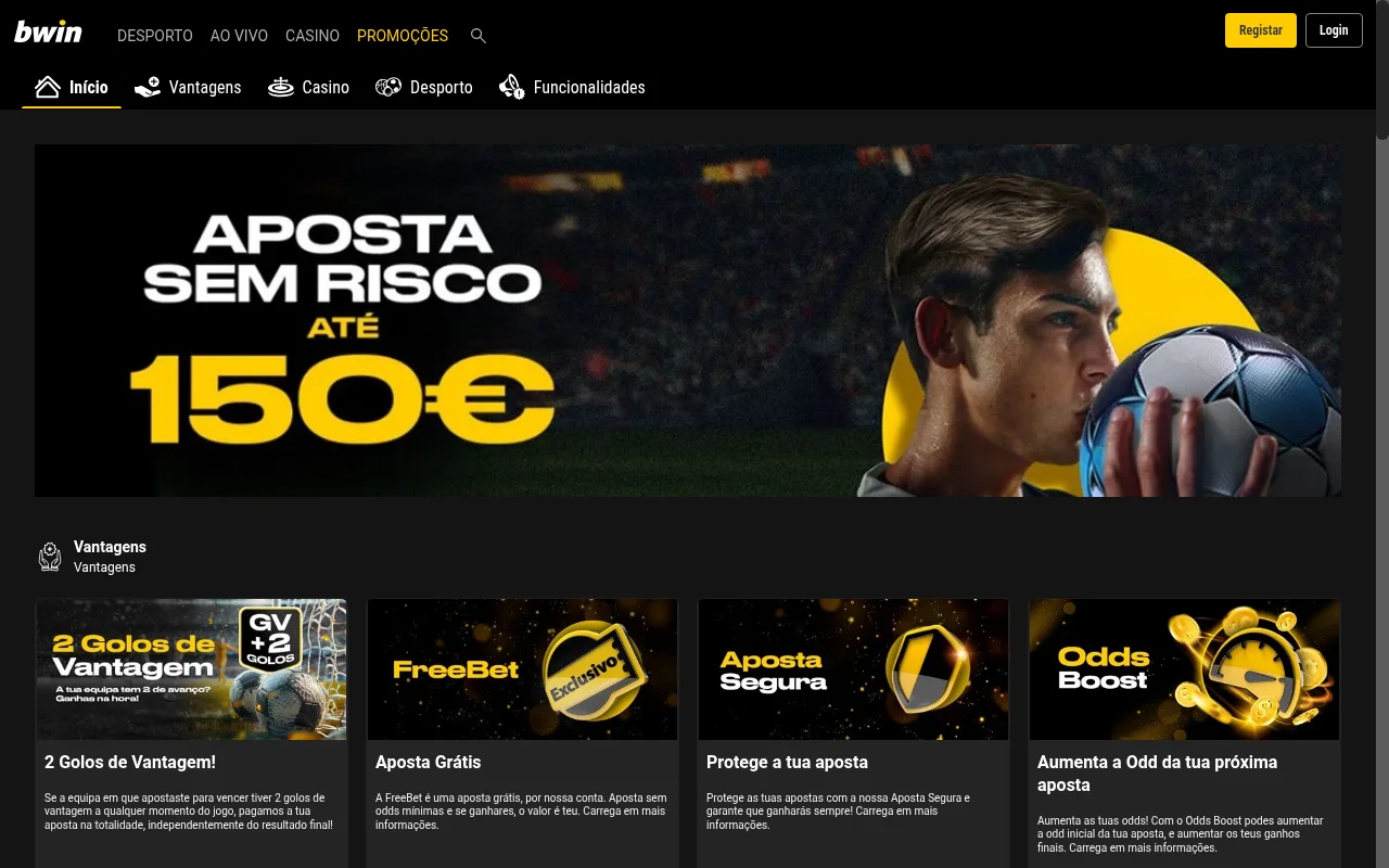Página de promoções e bónus da Bwin Portugal