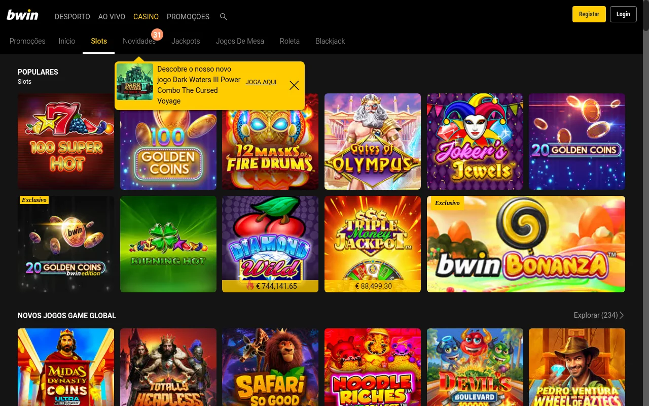 Catálogo de slot machines disponíveis na Bwin Casino
