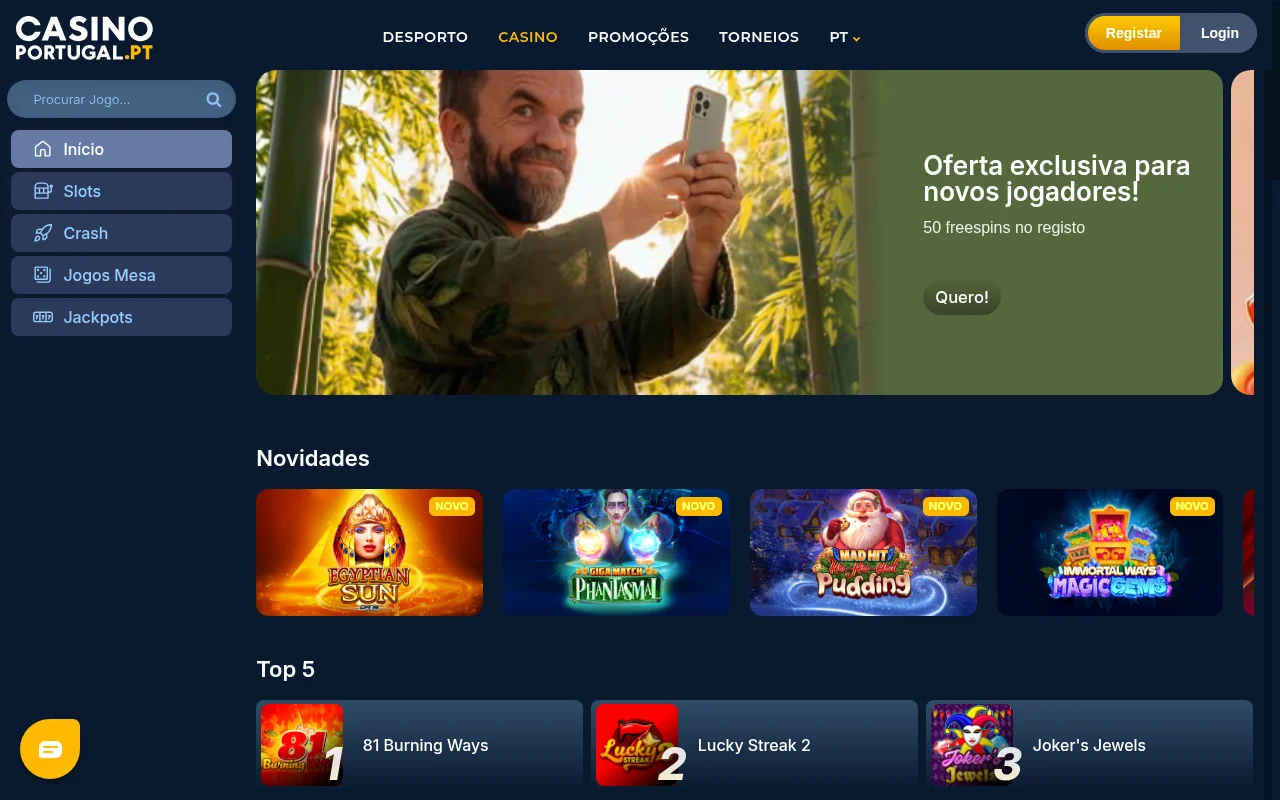 Catálogo de slots Casino Portugal com títulos populares e filtros por fornecedor e tema
