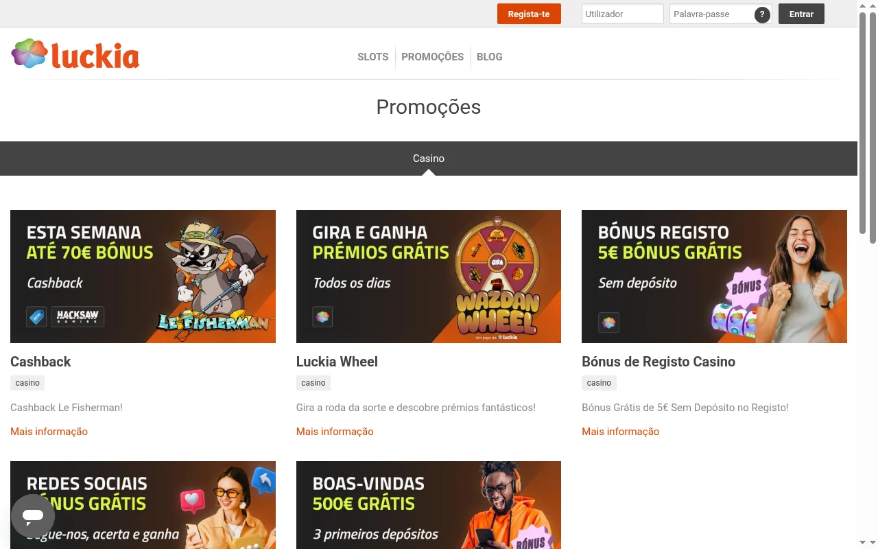 Luckia casino online Portugal jogos disponíveis