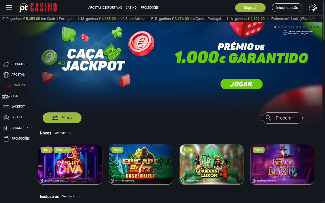 Placard casino online secção de slots e jogos